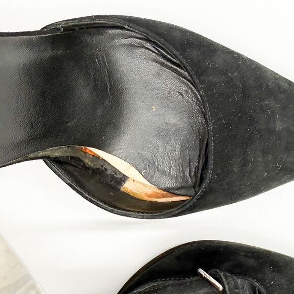 Gucci Black Suede Leather Strappy Heels Pointed Toe Size 7 - Picture 14 of 15